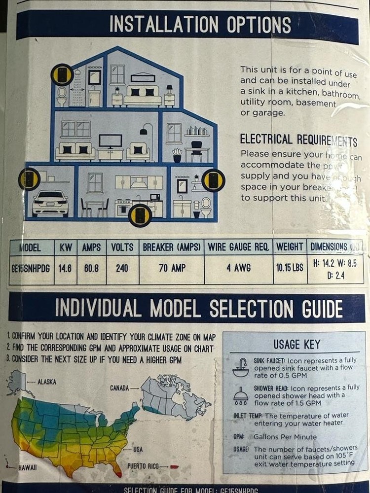 GE APPLIANCES 14.6 kW 240v Tankless Water Heater | Electric Water Heater with...