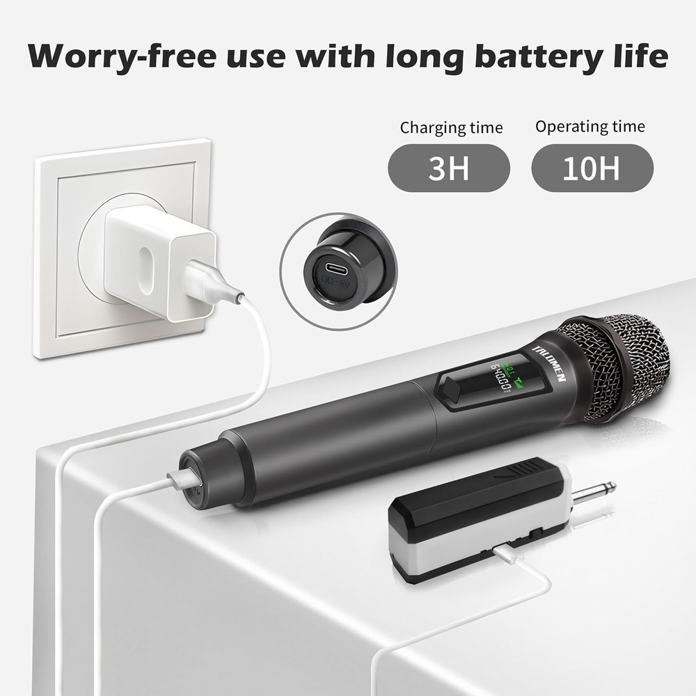 Professional Dual Handheld Wireless Microphone Set - Rechargeable, 160 Ft Range
