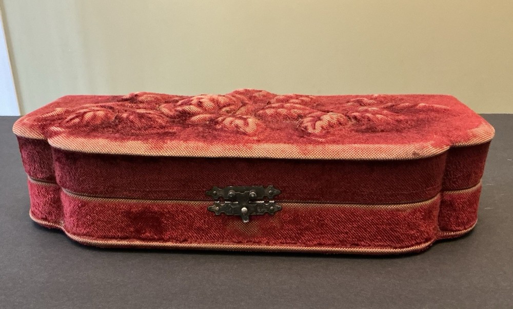 Antique Victorian Velvet Rose Embossed Empty Vanity Set Box Case