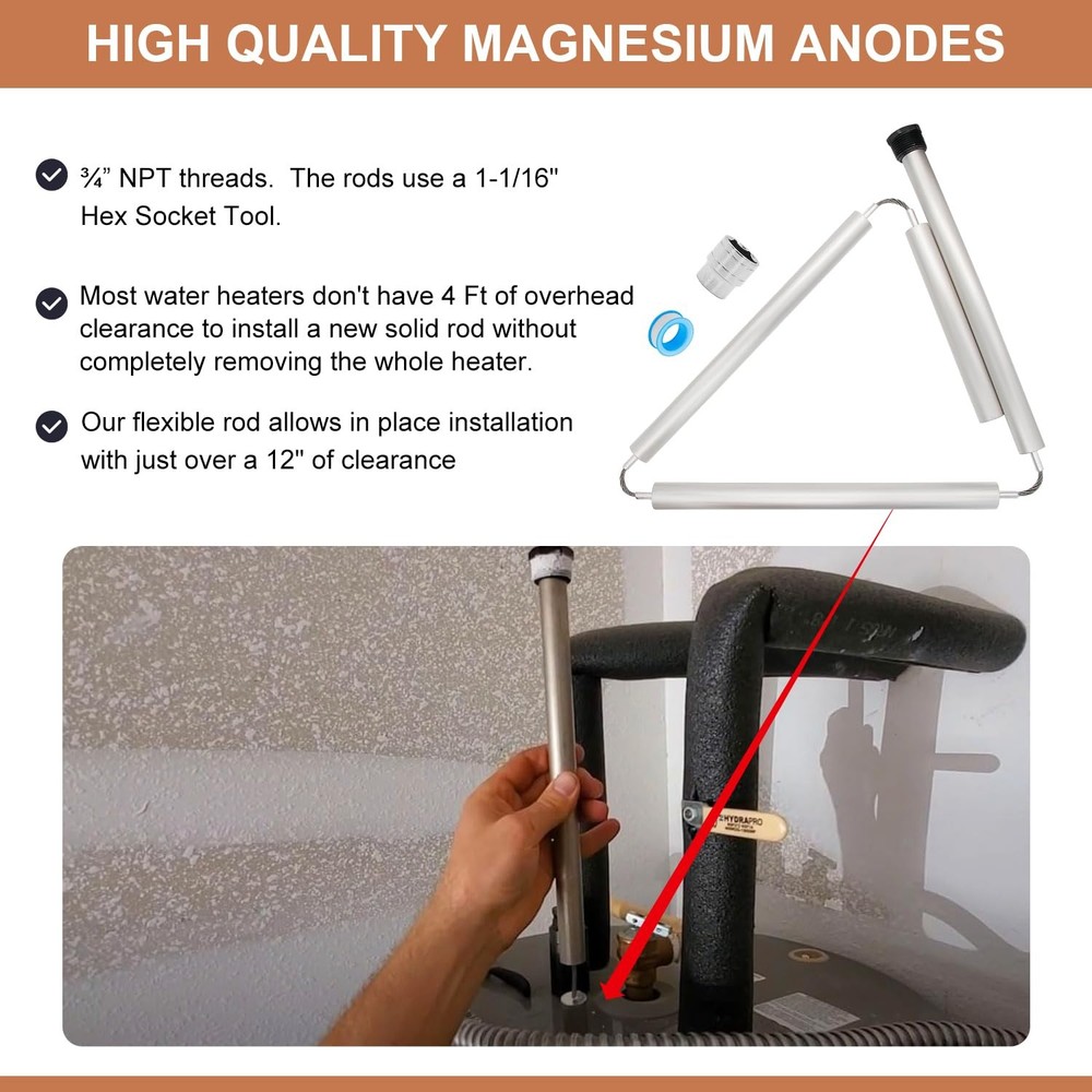 Powswopx Flexible Water Heater Magnesium Anode Rod