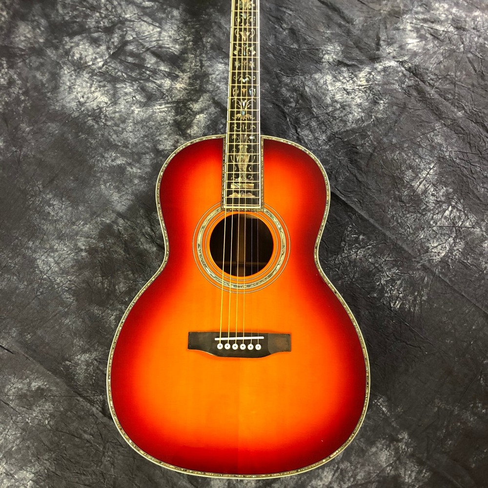 39" Cherry Solid Spruce OOO Type Acoustic Guitar Abalone Ebony Fingerboard