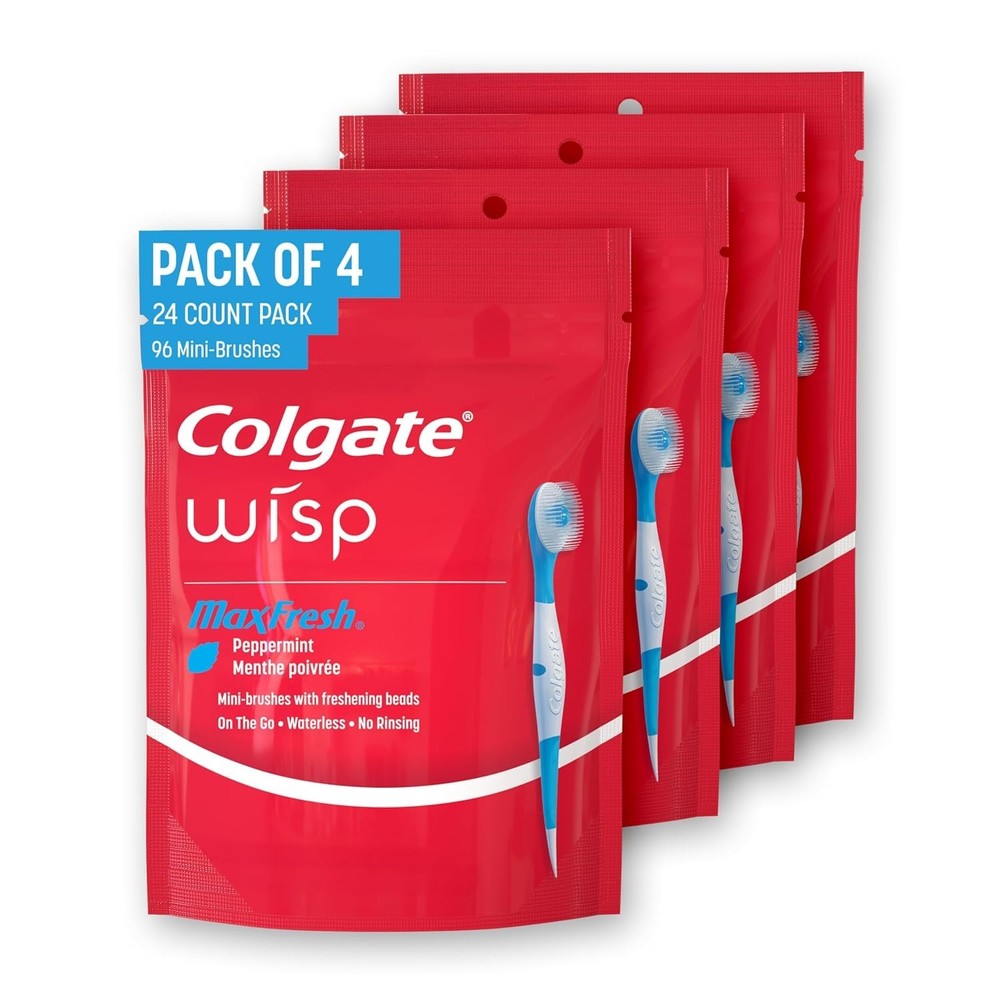 Colgate Max Fresh Wisp Mini Toothbrushes Peppermint 24 Count Disposable Pack