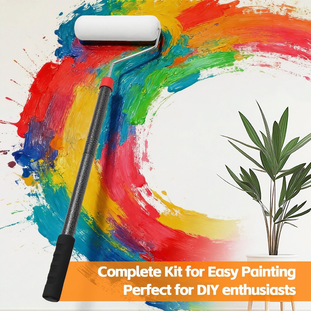 Paint Roller Brush Kit, 6 FT Extension Poles Black