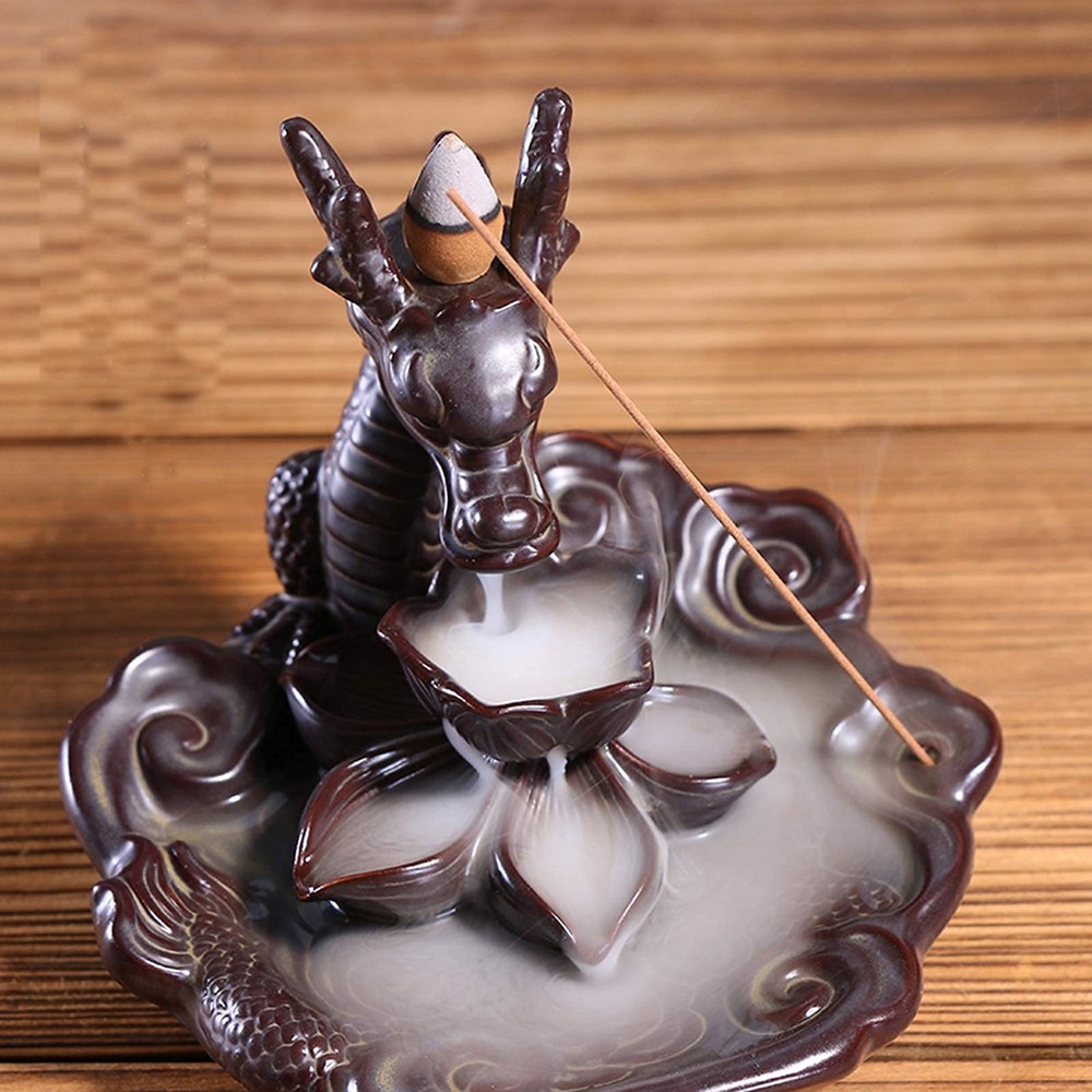 Dragon Incense Waterfall Burner Ceramic Backflow Holder Classic Style