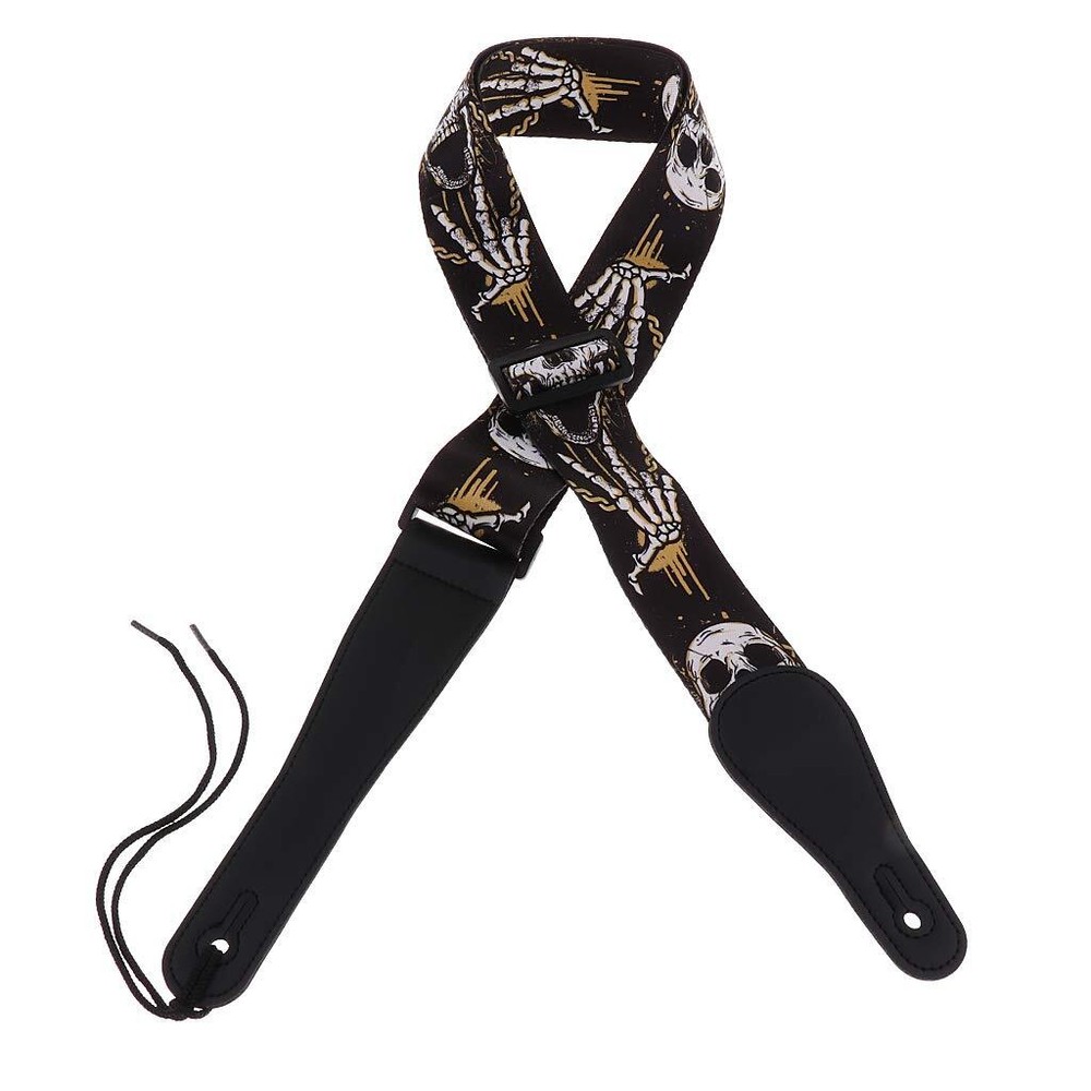 2'' Wide Printed Guitar Strap Polyester Woven With Leather Head