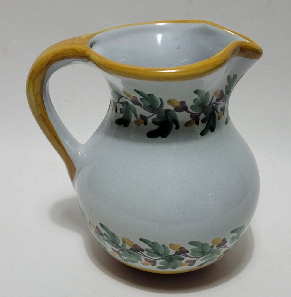 Signed Floral Hand Painted Ceramic Pitcher