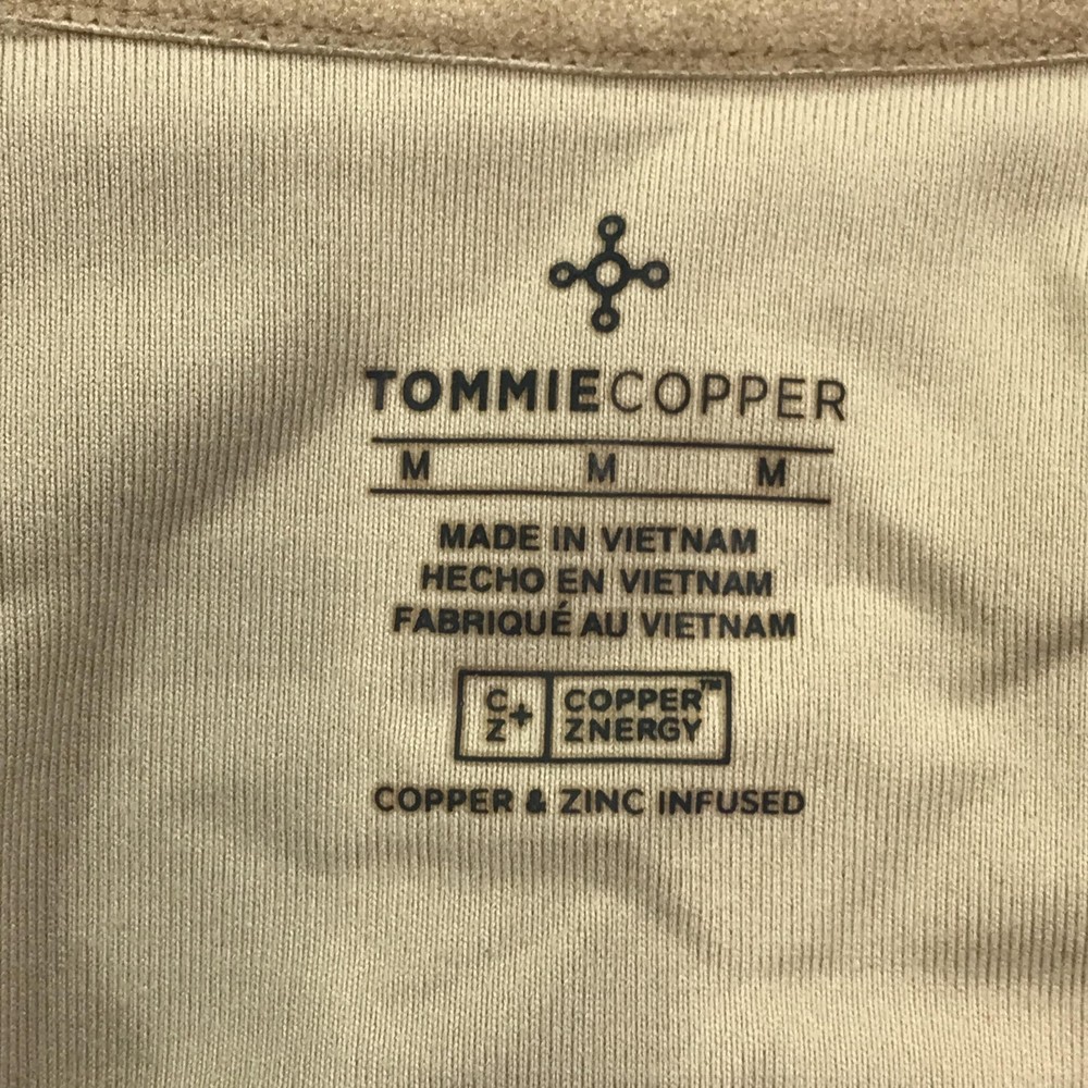 Tommie Copper Womens Back Support Compression Short Sleeve Top Medium Beige Zip