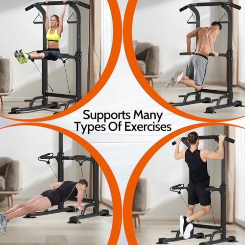 Power Tower Pull Up Dip Station Adjustable Height Multifunctional Home black