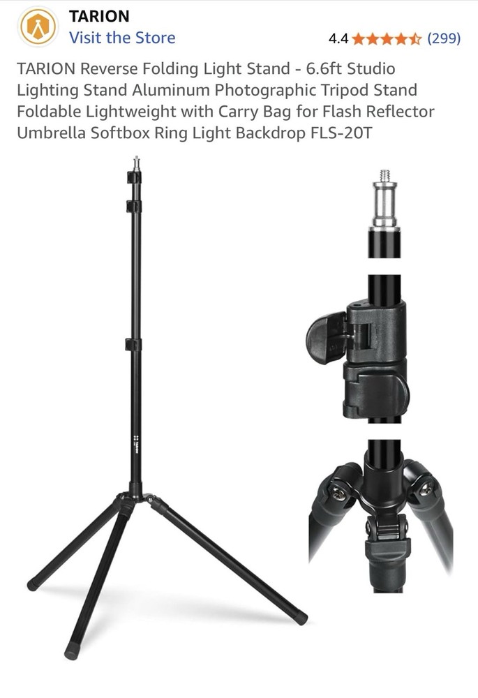 Tarion Reverse Folding Light Stand. 6.6 Ft Studio Light Stand