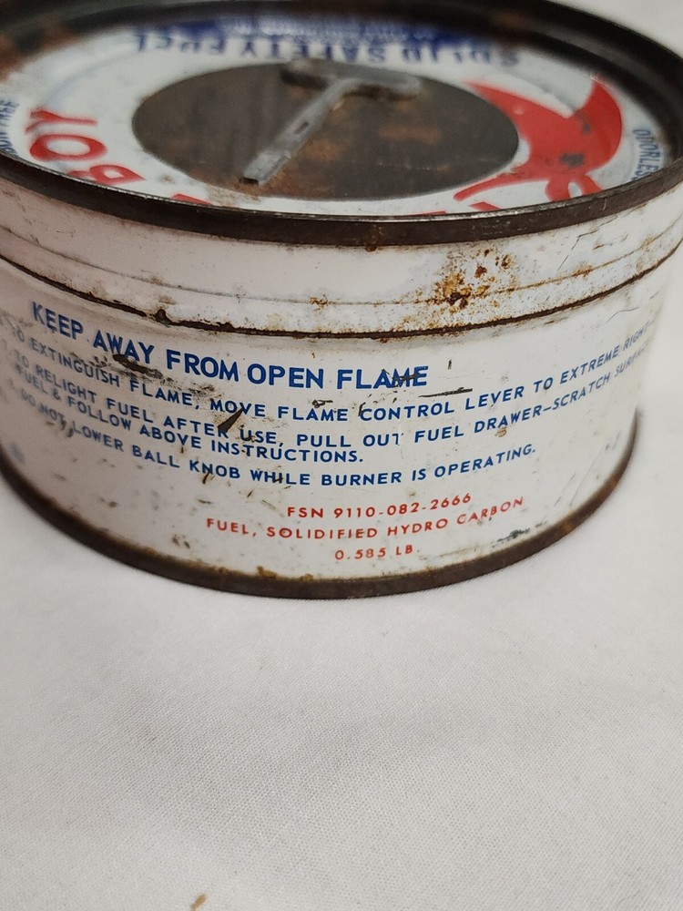 Vintage Sealed Flame Boy Solid Safety Fuel Can #1668 4" Round