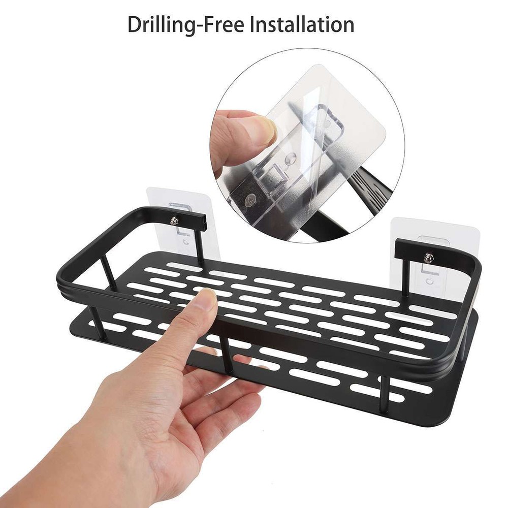 Punch-free Bathroom Kitchen Shelf Wall Mounted Storage Rack Organizer Rectangle