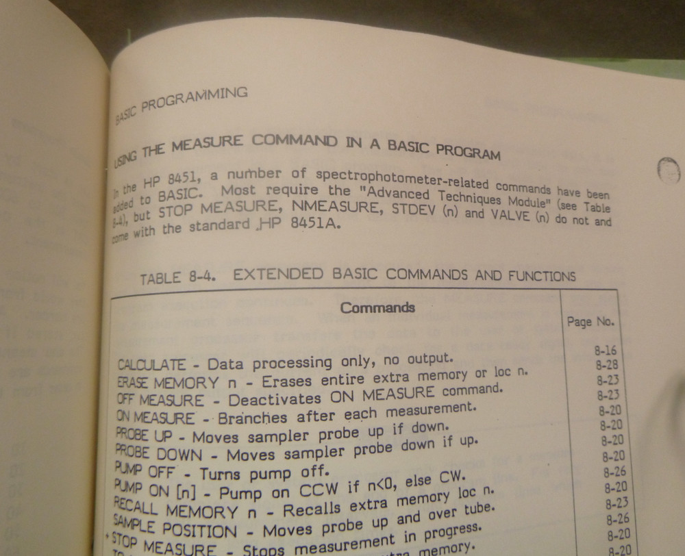 HP 8451A diode array spectrophotometer Operators Manual