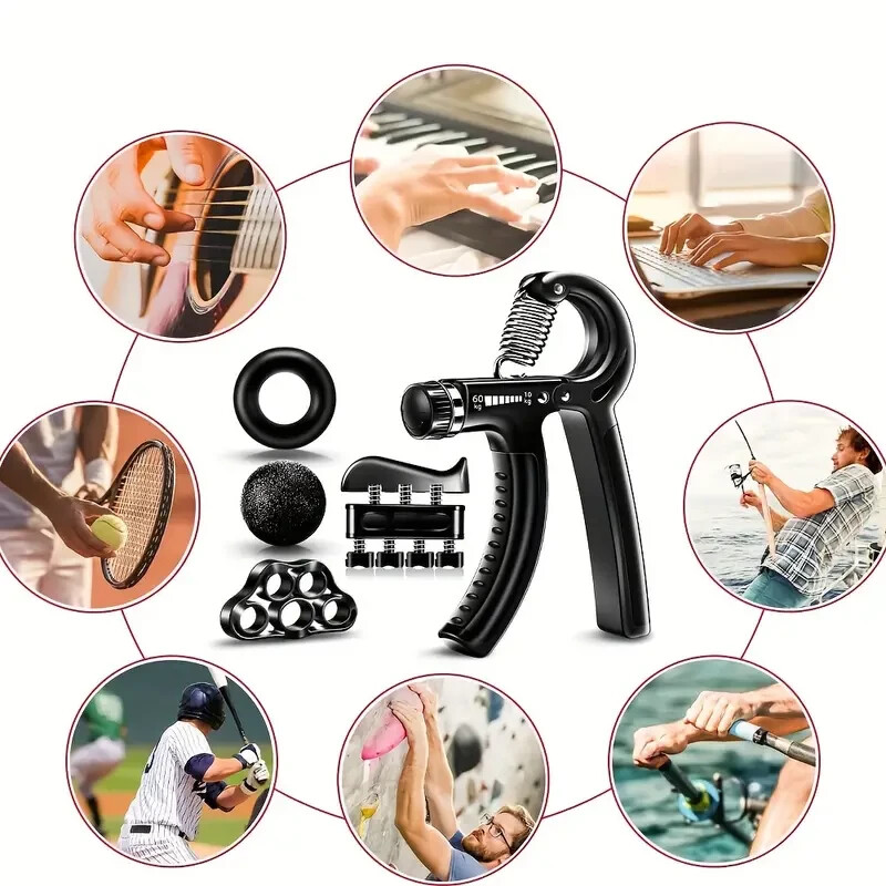 5pc Hand Grip Strengthener Forearm Workout Kit, Adjustable Grip Strength Trainer