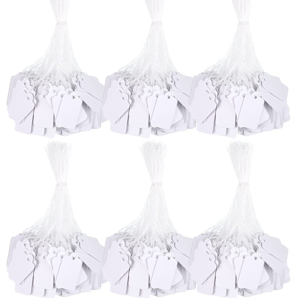 500 Pcs Jewerly Tags with Strings White Price Tags Hanging String Marking Tags
