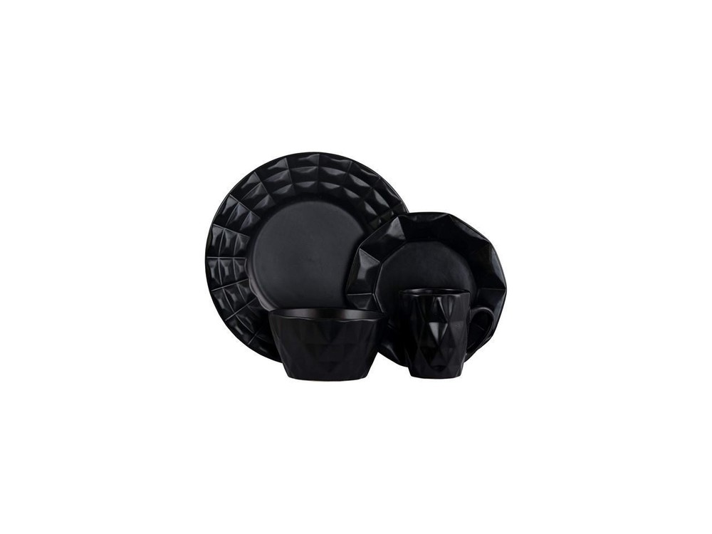 Elama Retro Chic Glazed Dinnerware - 16 Piece - Black