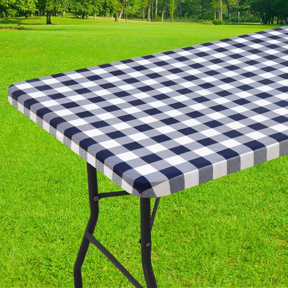 Picnic Table Cloth Elastic Waterproof Fitted Vinyl Tablecloths Flannel Rectangle