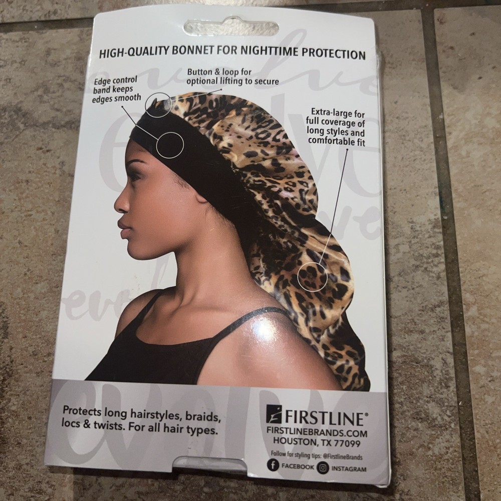 Firstline Evolve Luxe SATIN BRAID BONNET EXTRA LARGE Night Cap Leopard
