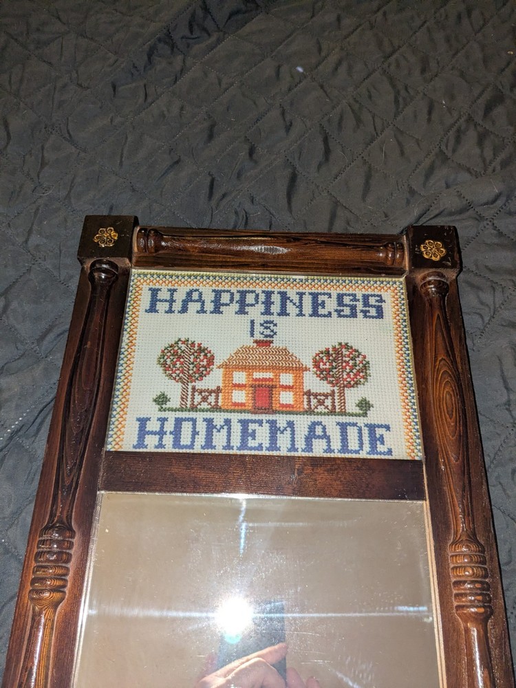 Currier & Ives Motivational Print Hanging Mirror - Solid Wood Nice Condition