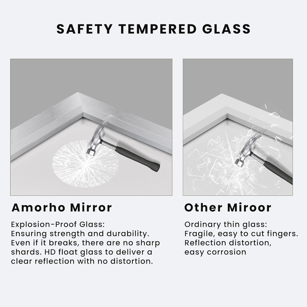 28x36" Silver Bathroom Mirror - Thick Metal Frame, Versatile for Any Room