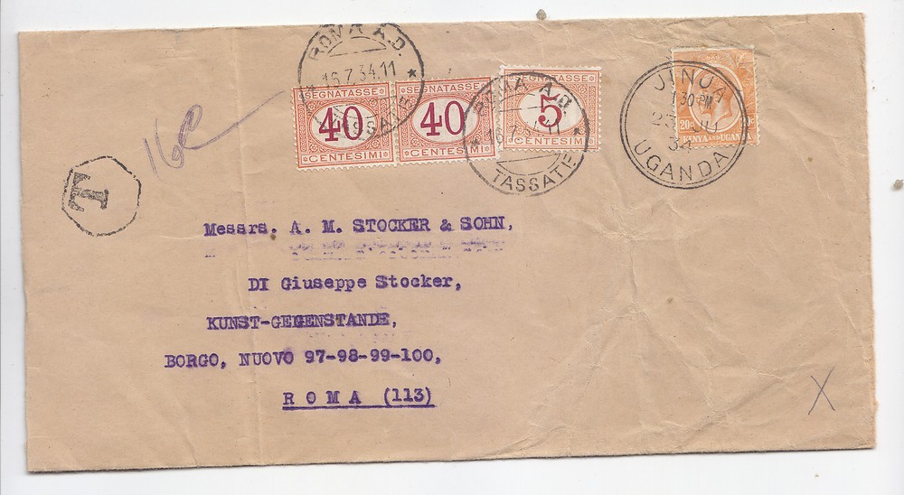 BB701-UGANDA-LETTERA X Rome Taxed