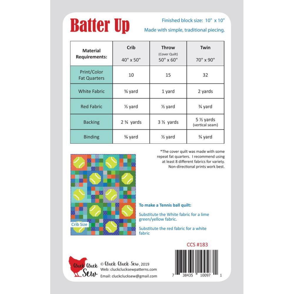 Cluck Cluck Sew Batter Up Quilt Pattern