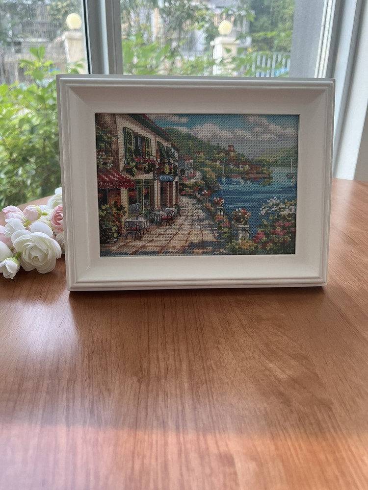 completed finished cross stitch 9''x 7'' with framed NEW Gift Decoration