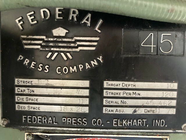 FEDERAL 45 OBI PUNCH PRESS