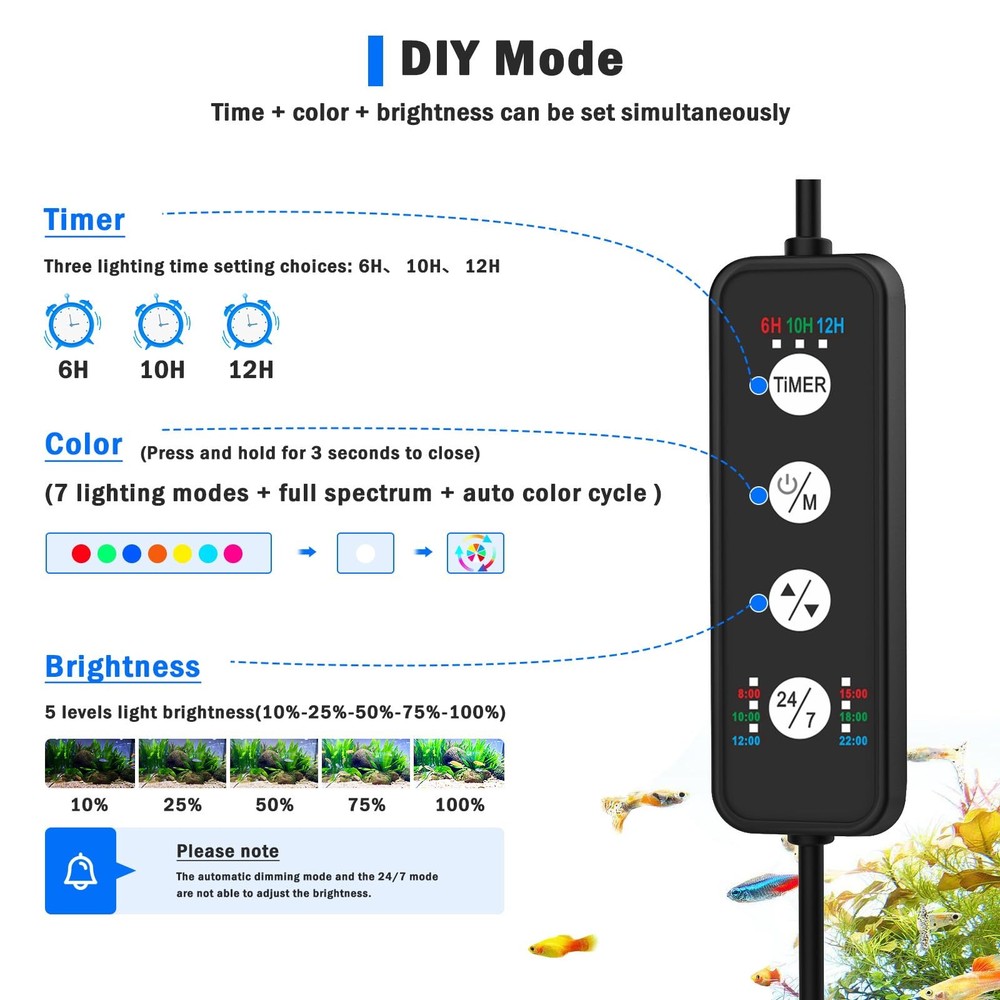 LED Aquarium Light, 24/7 Mode Clip on Fish Tank Light with Memory Function, D...