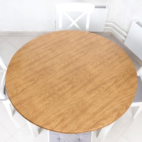 Wood Grain Round Tablecloth Elastic Edge Elastic Plastic Tablecloth Flannel