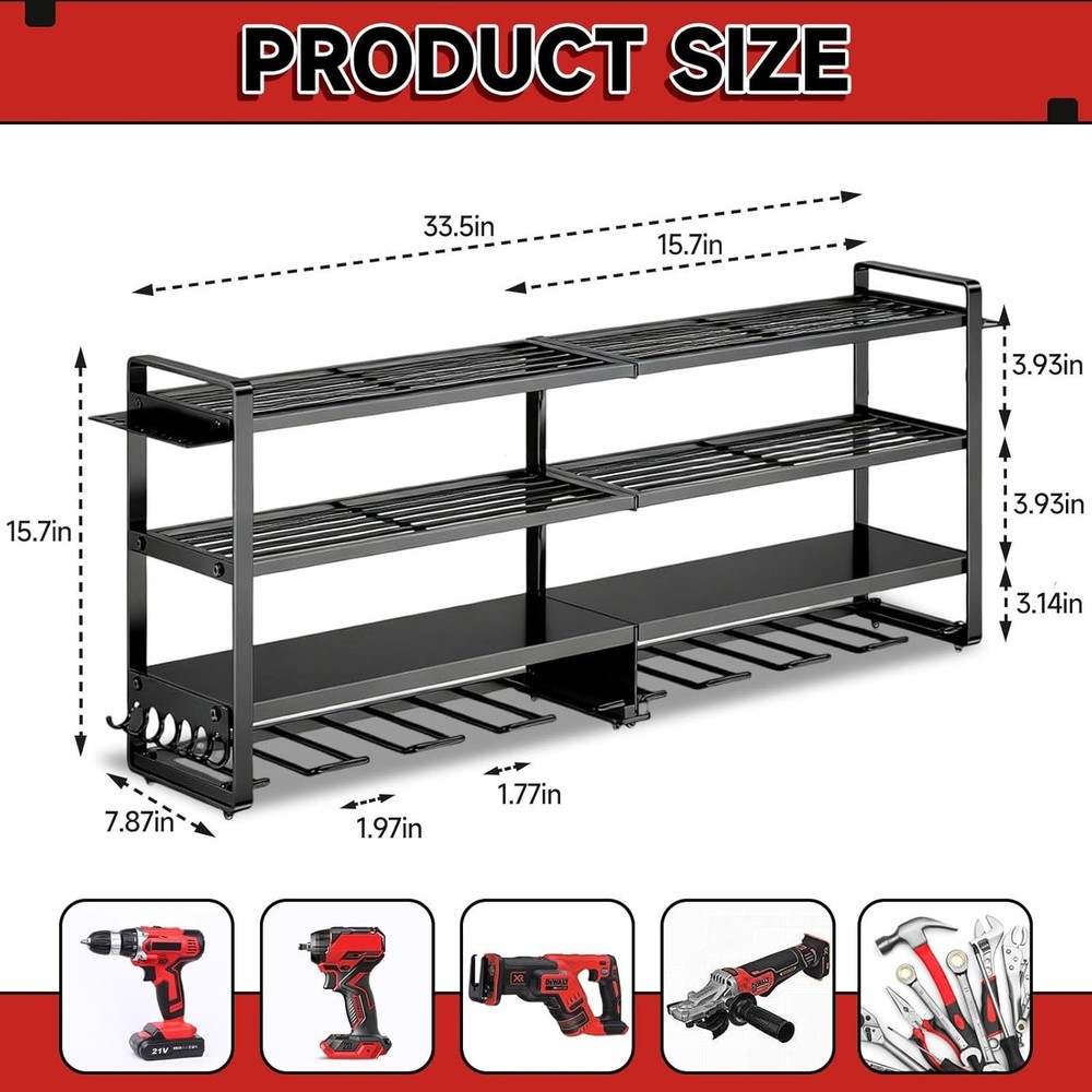 4-Layer Power Tool Organizer Wall Mount 8 Drill Holder 400lbs Rack