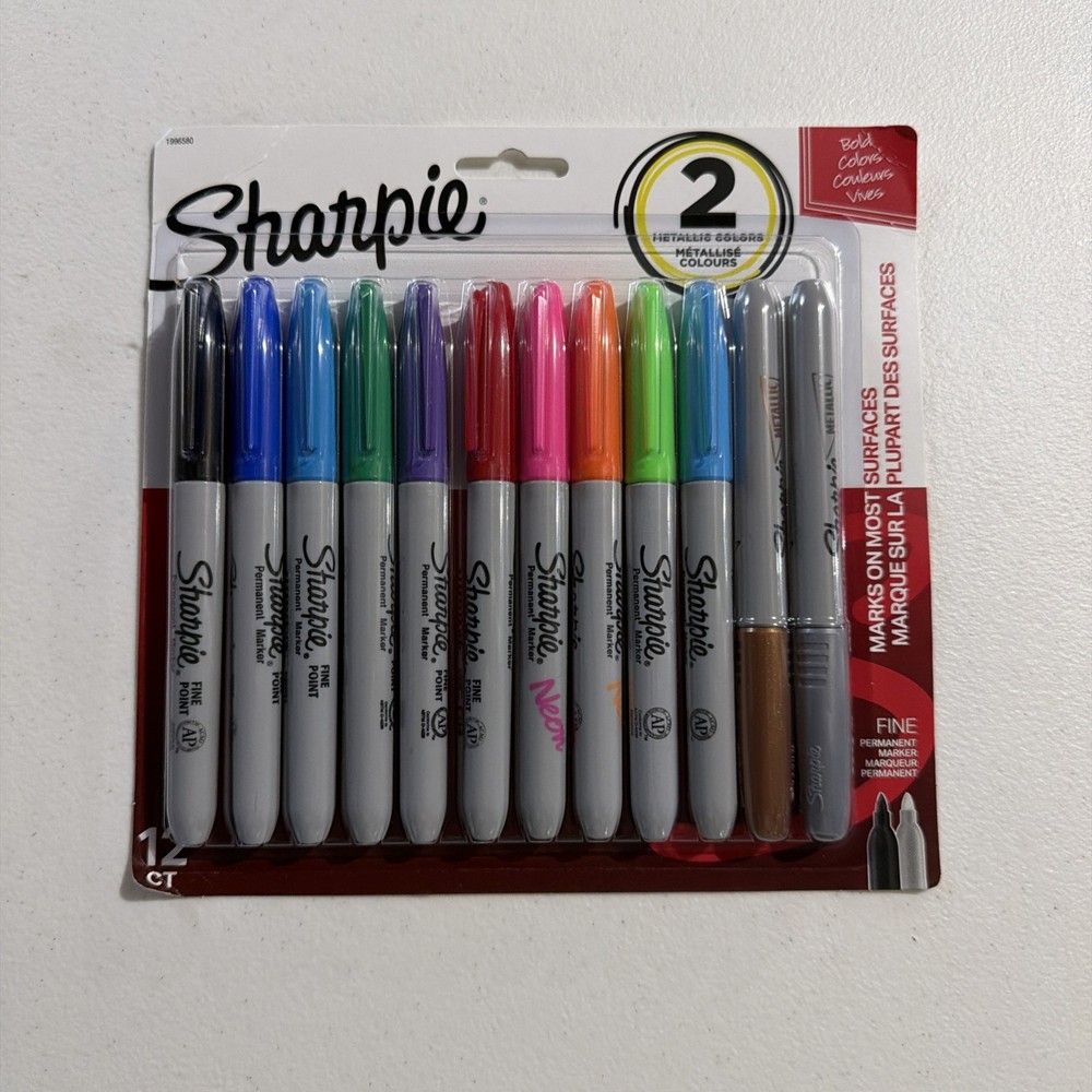 Sharpie Permanent Markers, Fine Point, Assorted Bold Colors, 12 Count