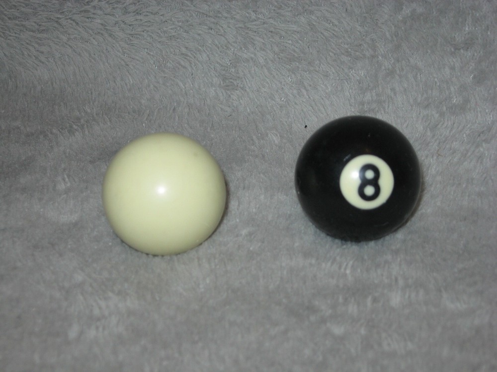 Mini Pool Balls #8 Black Solid + White Cue 1.5" Diameter Billiard Replacement