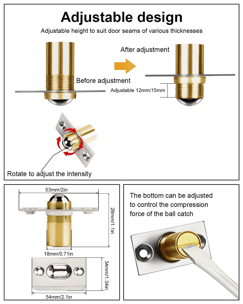 4 PCS Adjustable Ball Door Catch Roller Latch Internal Door Hardware
