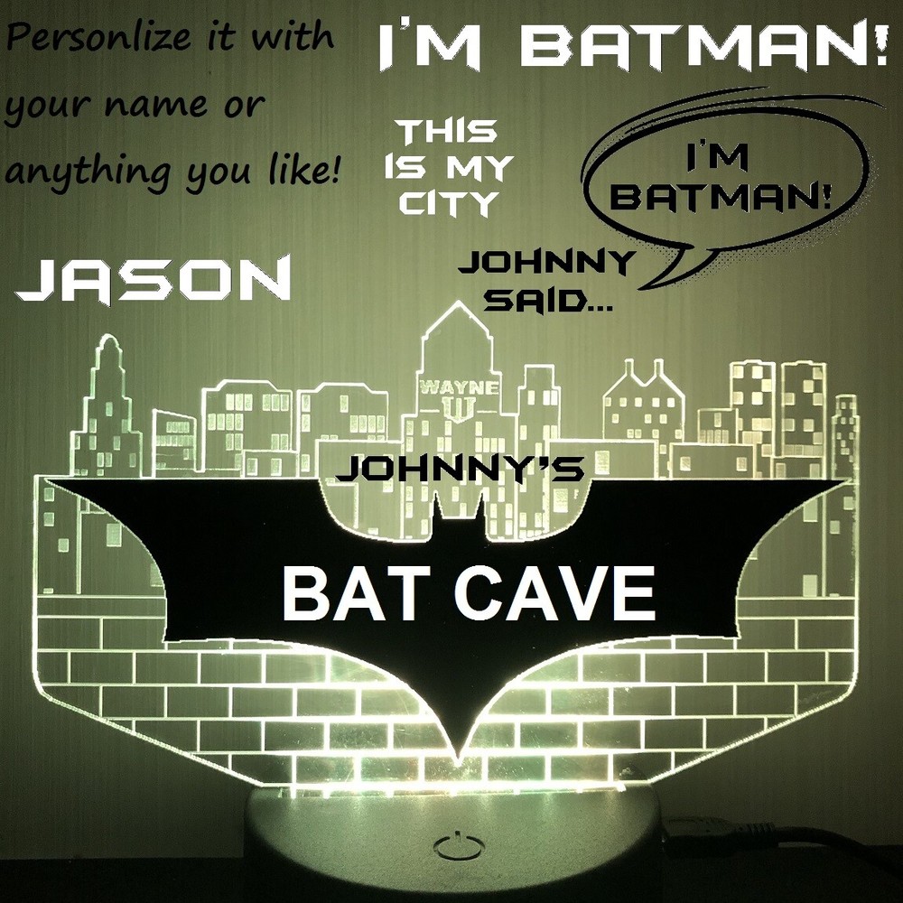Dark Knight Batman Gotham medium PERSONALIZED acrylic night light w/wo LED base