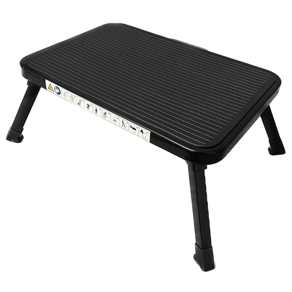 Single Caravan Kitchen Folding Step Stool- 150kgs Capacity Motorhome Home Black