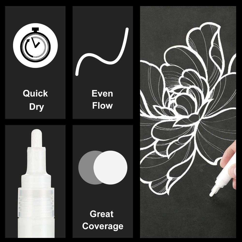 SFAIH White Paint Markers Pens - 4 Pack 2-3MM Medium Tip Medium,