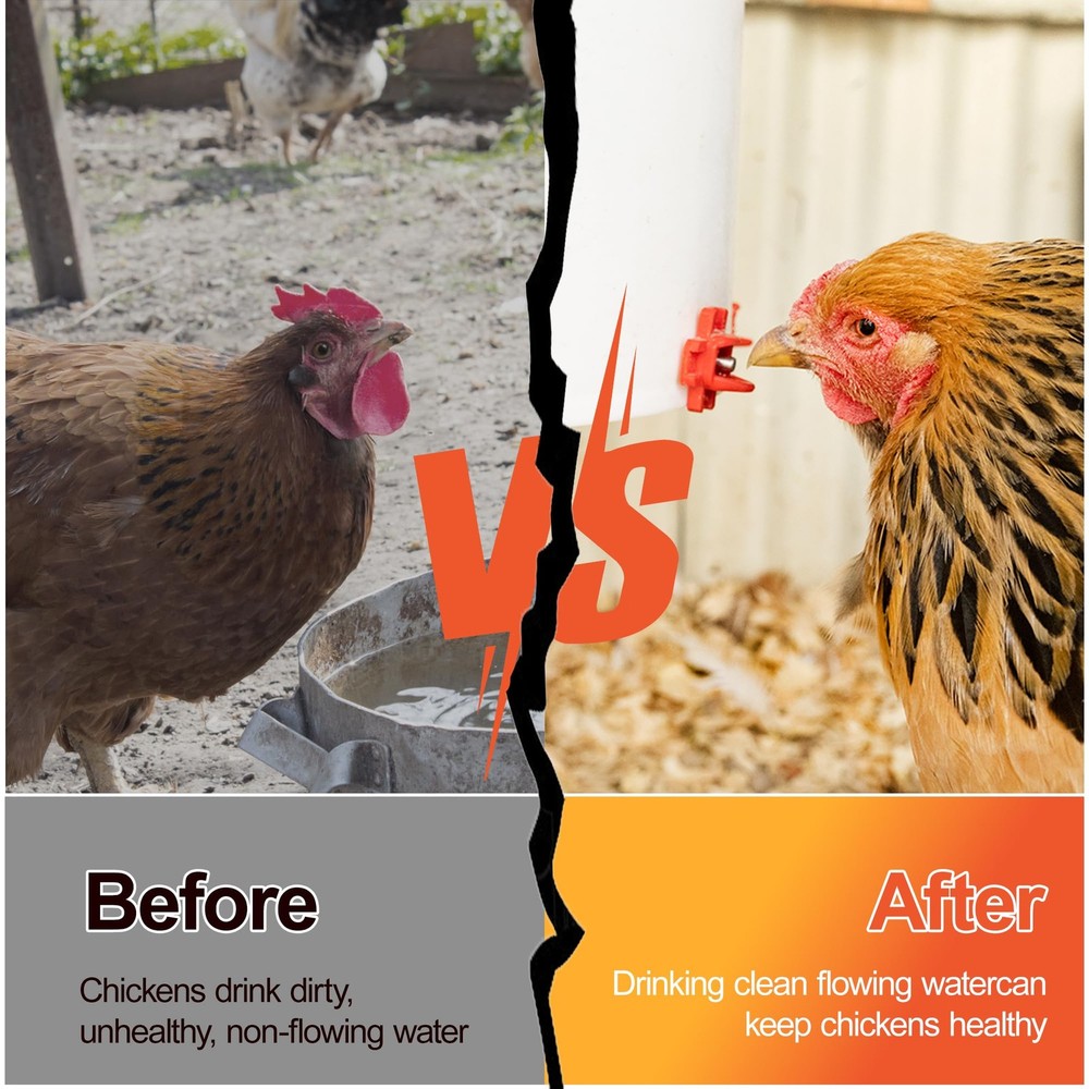 Horizontal Chicken Waterer Nipples, Automatic Poultry Watering System with Dr...