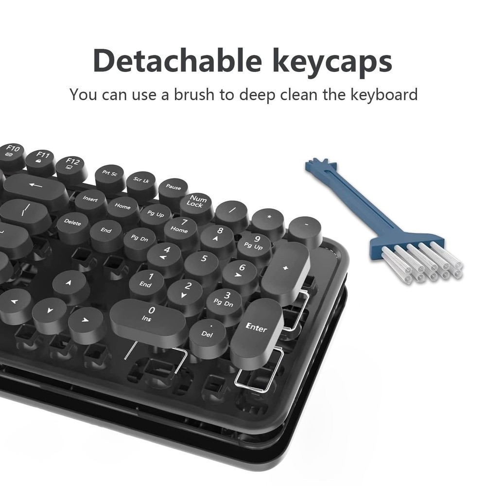 Wireless Keyboard and Mouse Combo, Retro Typewriter Style Keyboard with Round...