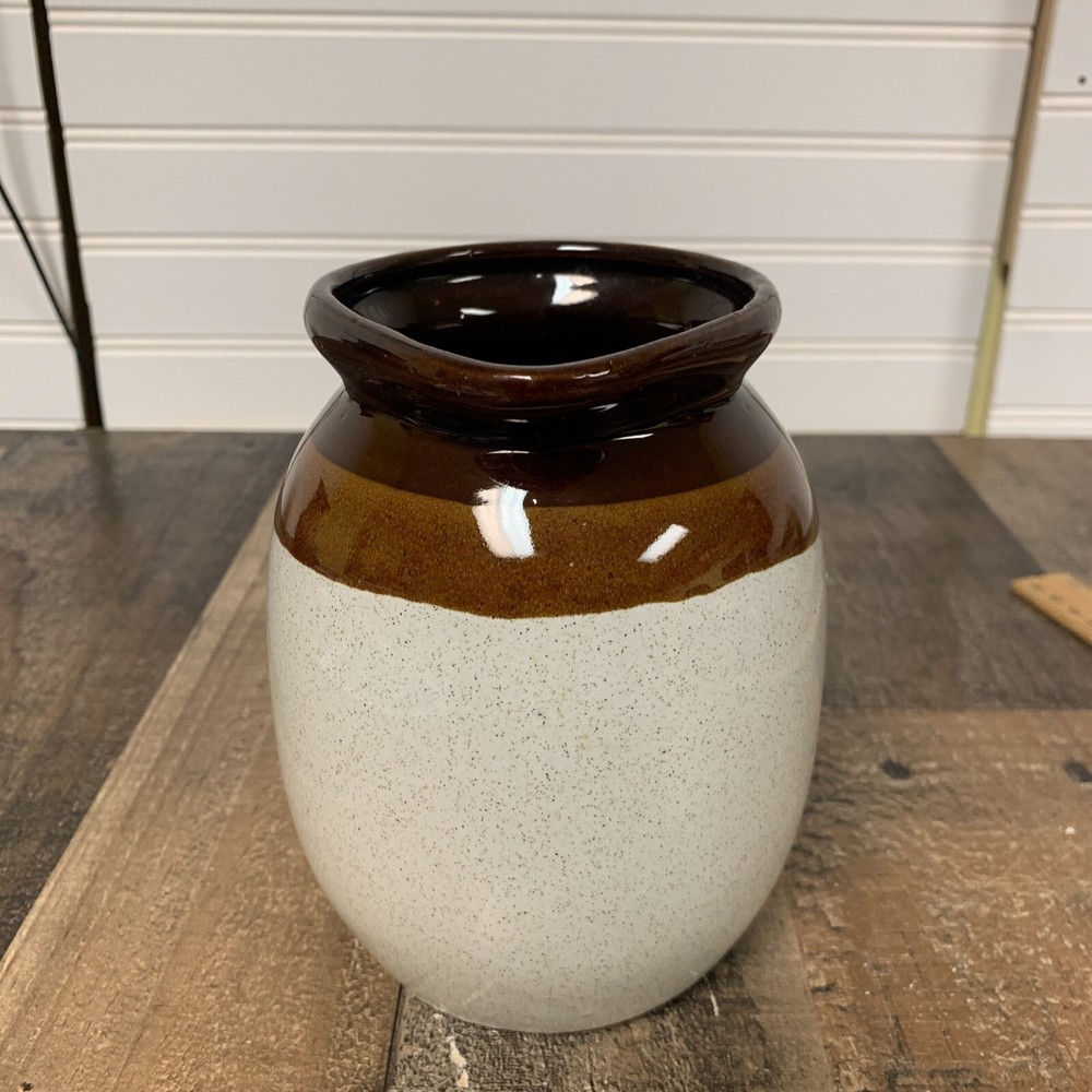 vintage 1 quart three tone brown glazed pottery pitcher