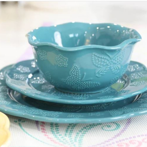 Temp-tations All A Flutter 12pc Dinnerware Set, Embossed, TEAL, P1 BT18