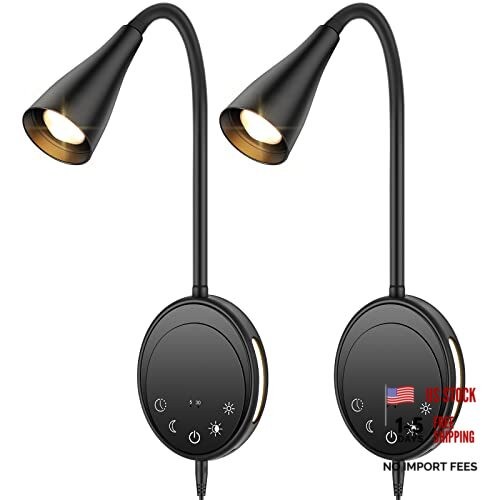 LED Wall Mount Reading Light, Bedside Reading Lights with Touch Black-2P