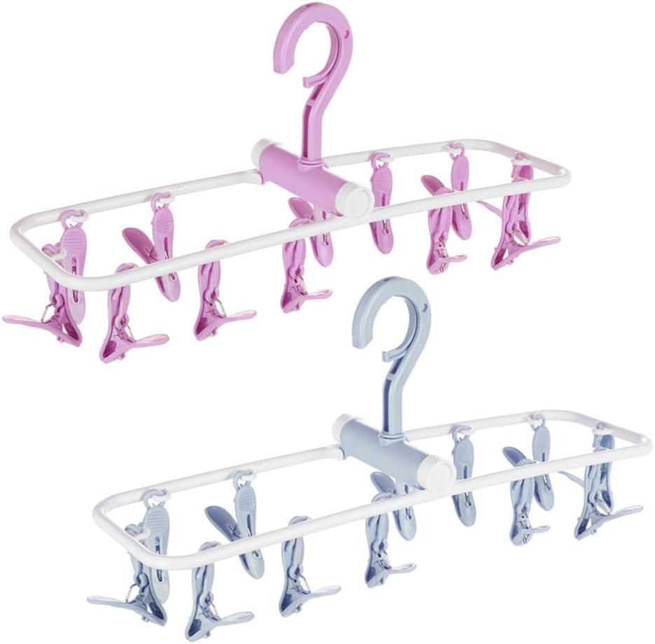 2 Pack Clothes Drying Rack,12 Clips Laundry Drying Rack Folding Sock and Underwe