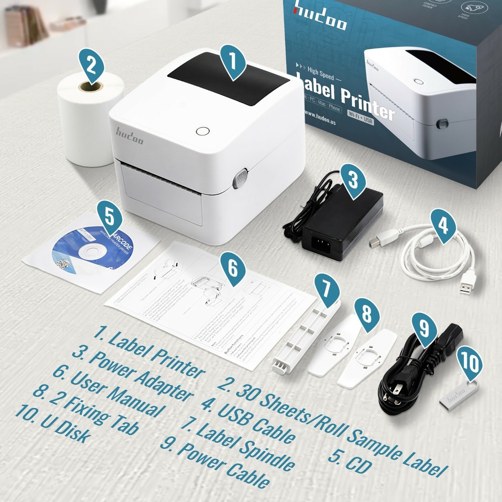 Hudoo WIFI + USB Shipping Label Printer with Windows and Mac !!!