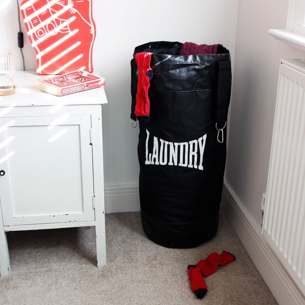 Laundry Bag Punching Bag Shaped Hamper Black Portable Foldable Handle 15