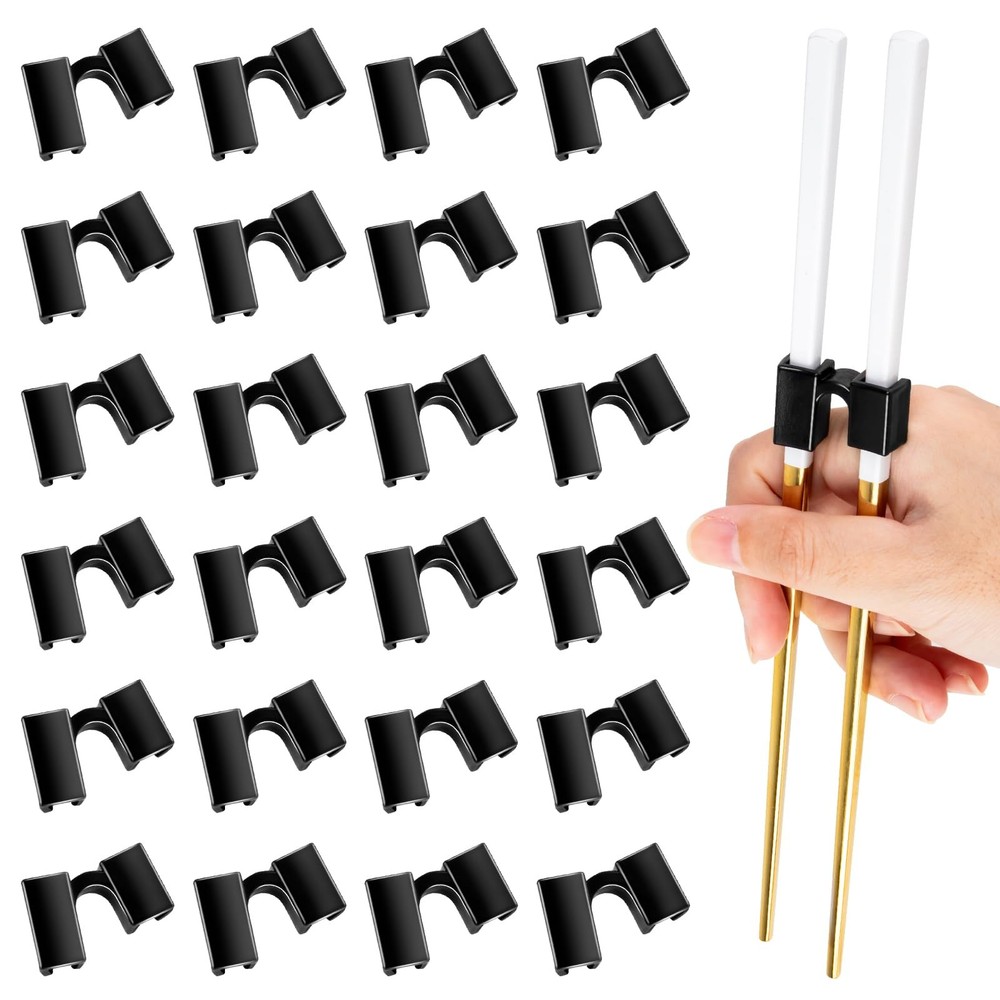 25 PCS Chopstick Helpers Plastic Reusable Training Hinges Connector Black