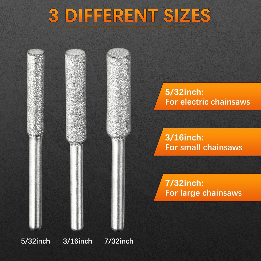 Chainsaw Sharpener with Box [12pcs] - Chainsaw Sharpening - [Silver- 3/16 Inch]