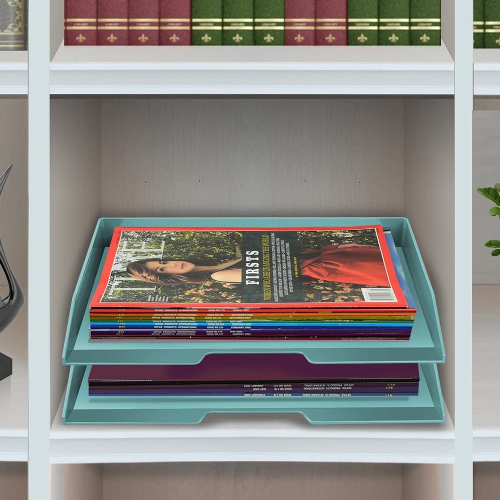 Stackable Letter Tray 2 Tier Side Load Plastic Desktop File Organizer Solid G...