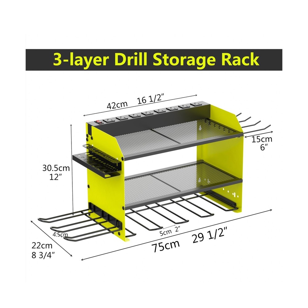 Wall Mount Drill Storage Rack with Charging Station Power Tool Organizer Dril...