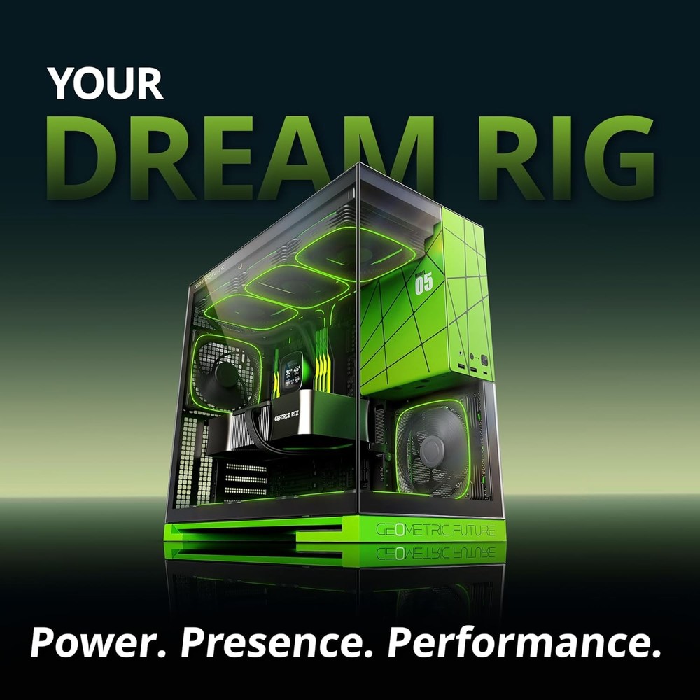 Geometric Future M5 Mid Tower Gaming Case Black Green