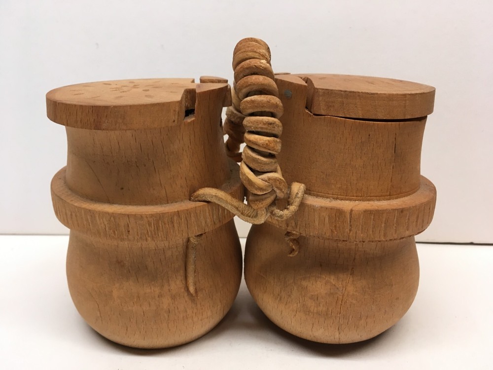 Double Wood Container Box Storage 4” with Lid + Leather Handle Scandinavian (?)